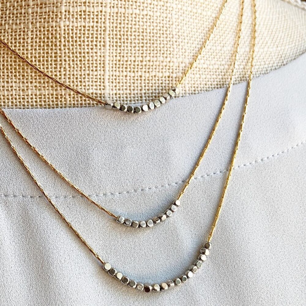Silver on Gold Layered Necklace 14" - 18"